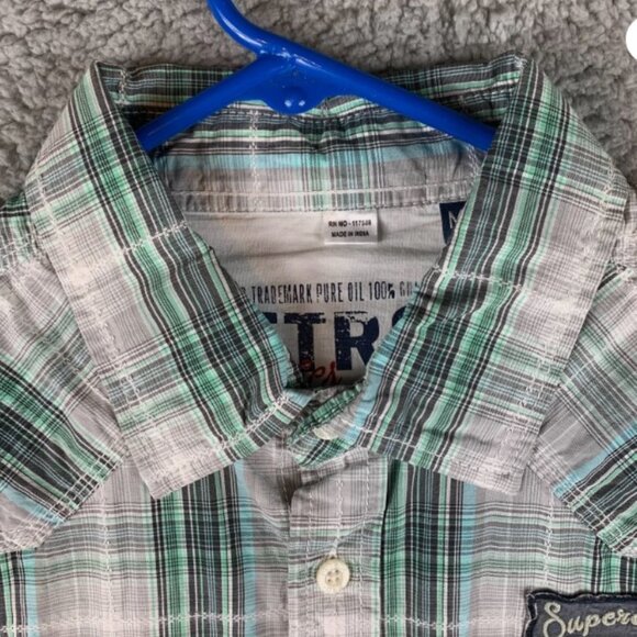 Petrol Industries Green Gray Plaid Button Up Shirt Turbo Engineers Back Medium - Picture 3 of 10